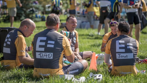Our employees resting at the Enbridge Ride to Conquer Cancer