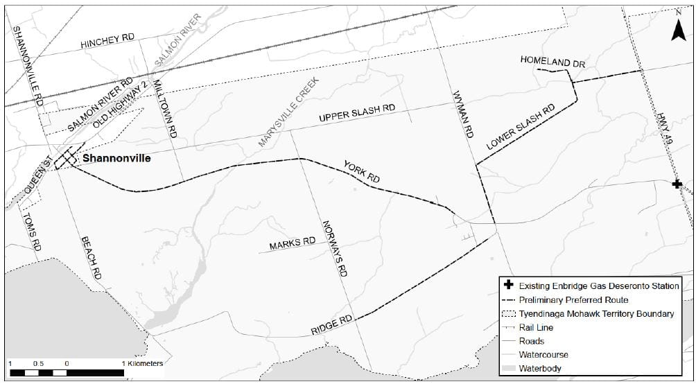 Proposed Mohawks of the Bay of Quinte (Tyendinaga First Nation) and Shannonville Community System Expansion Project Map