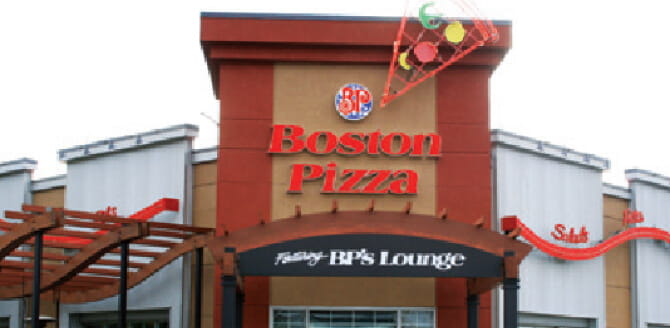Exterior shot of Boston Pizza restaurant 