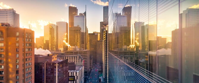 Sunrise over office buildings in Toronto