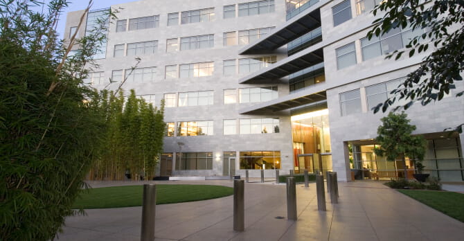 Exterior of modern white office building