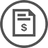 A document with a dollar sign, surrounded by a grey circle.