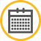 A gold circle featuring a calendar, representing scheduling and planning.