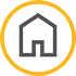 A gold circle featuring a simple house in the center, symbolizing home and warmth.