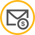 A gold circle featuring an email and a dollar sign in the center.