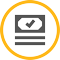 A gold circle featuring a prominent check mark on top of a cheque in the center.