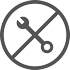 A black circle featuring a wrench crossed out.