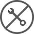 A black circle featuring a wrench crossed out.