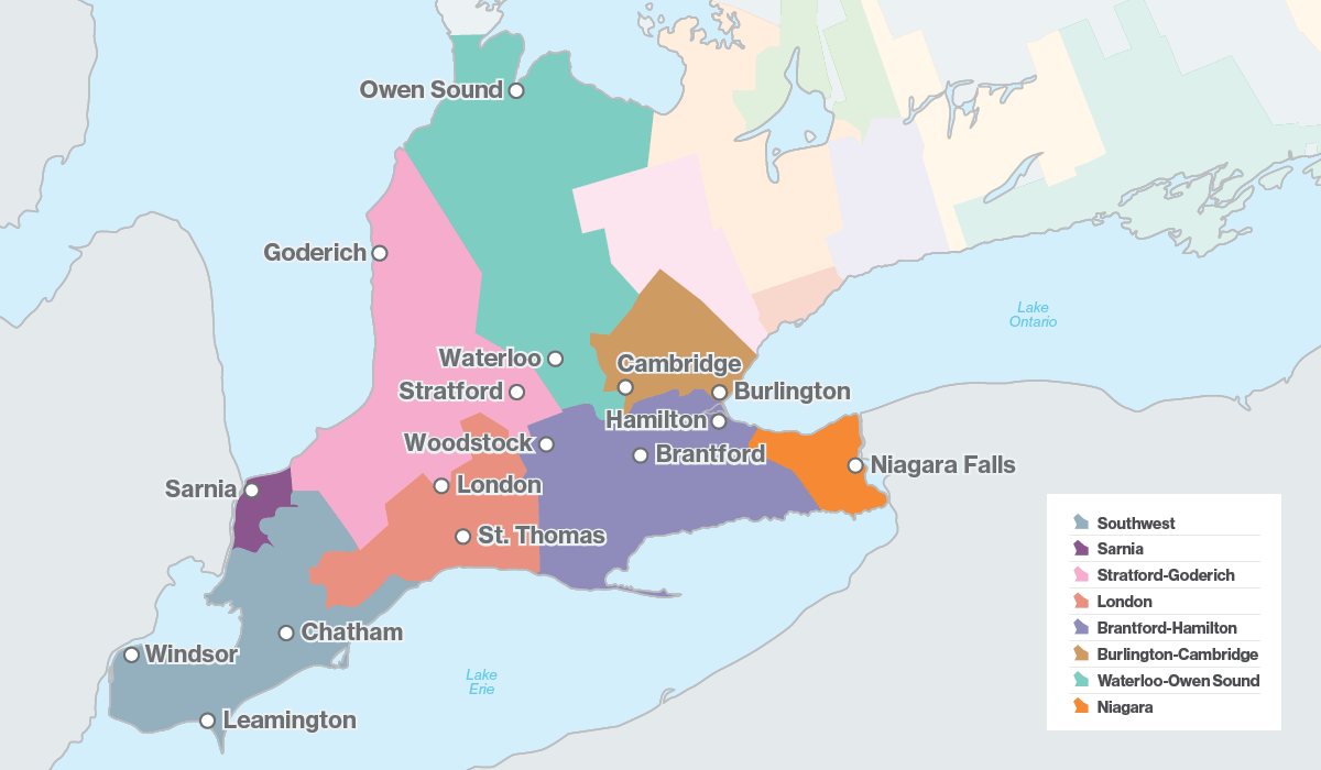Southern Ontario distribution area map
