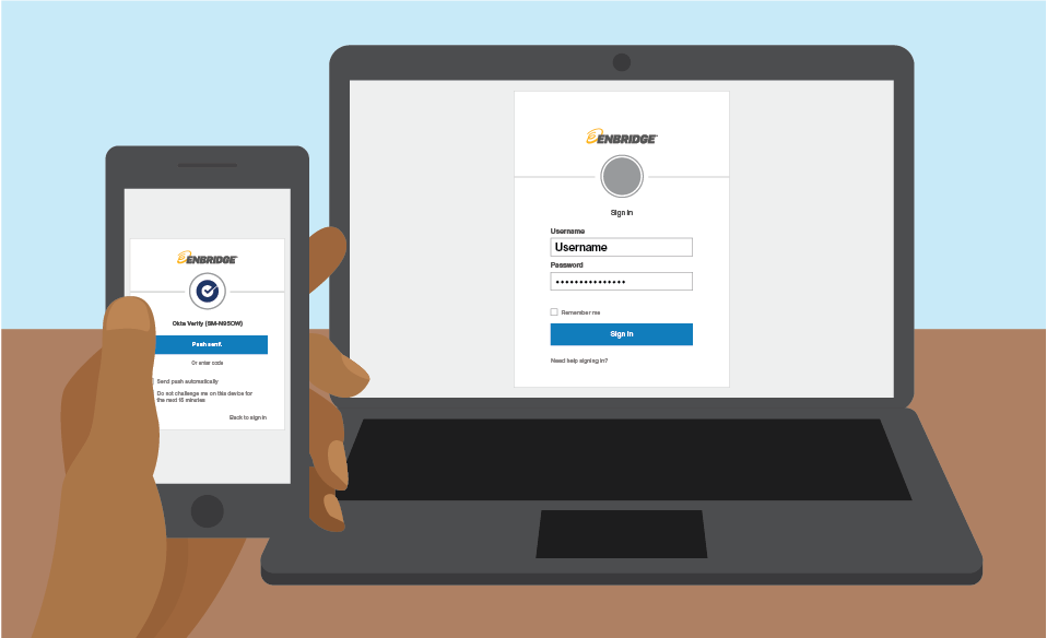 Illustration of multi-factor authentication using a laptop and mobile phone