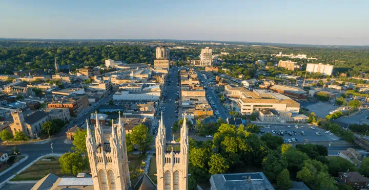 Aerial photo of downtown Guelph, Ontario