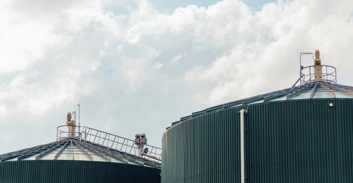 Two silos at the StormFisher London Biogas Facility.