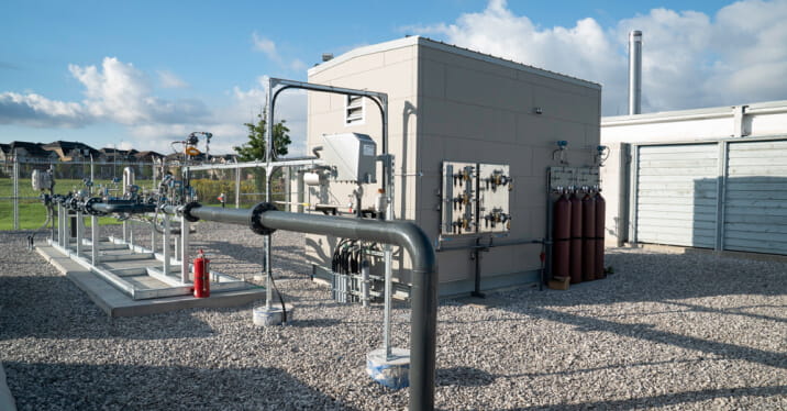 Pipeline injection equipment at a power-to-gas hydrogen production facility.
