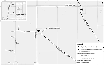 Waubuno Gathering System and Compressor Replacement Project Map