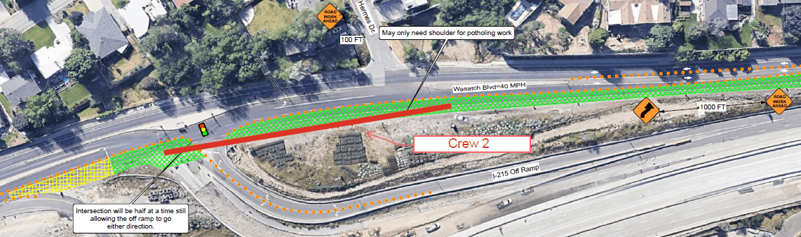 Map to show two construction crews will be working along Wasatch Boulevard between 4500 South and 4100 South