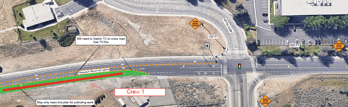 Map to show two construction crews will be working along Wasatch Boulevard between 4500 South and 4100 South