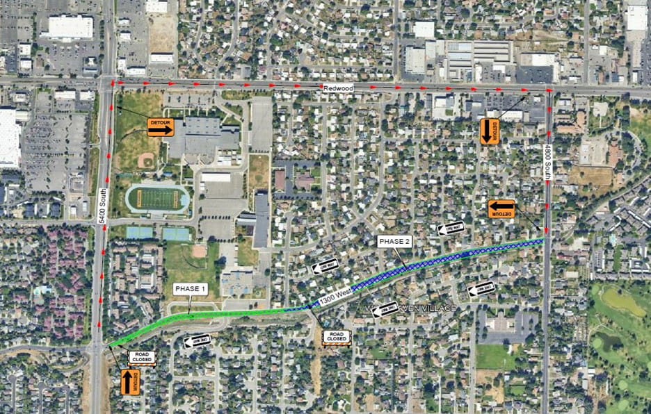 Map showing detour route