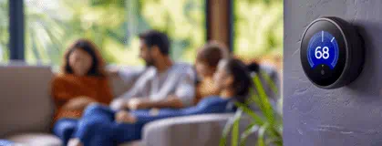 Modern Smart Thermostat and Relaxed Family