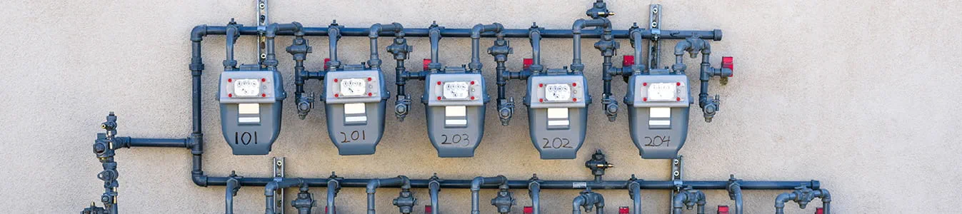 Natural gas meters on the external wall