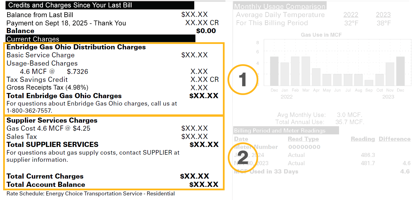 Screenshot of bill showing areas on bill that talk about Energy Choice