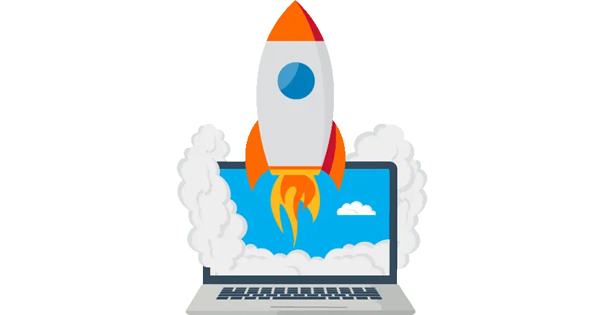 Illustration of a rocket and laptop computer