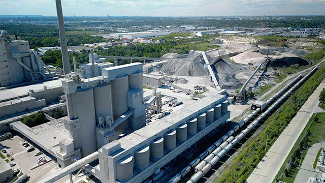 A high angle view of a factory.