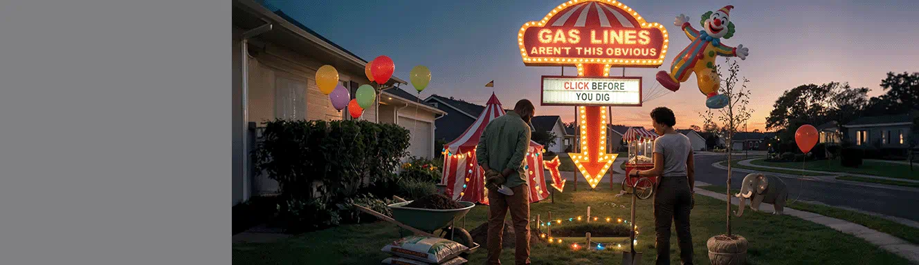 Gas Lines aren't this obvious. Click before you dig.