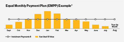 Graph showing how equal monthly payment plan provides equal payments across 11 months